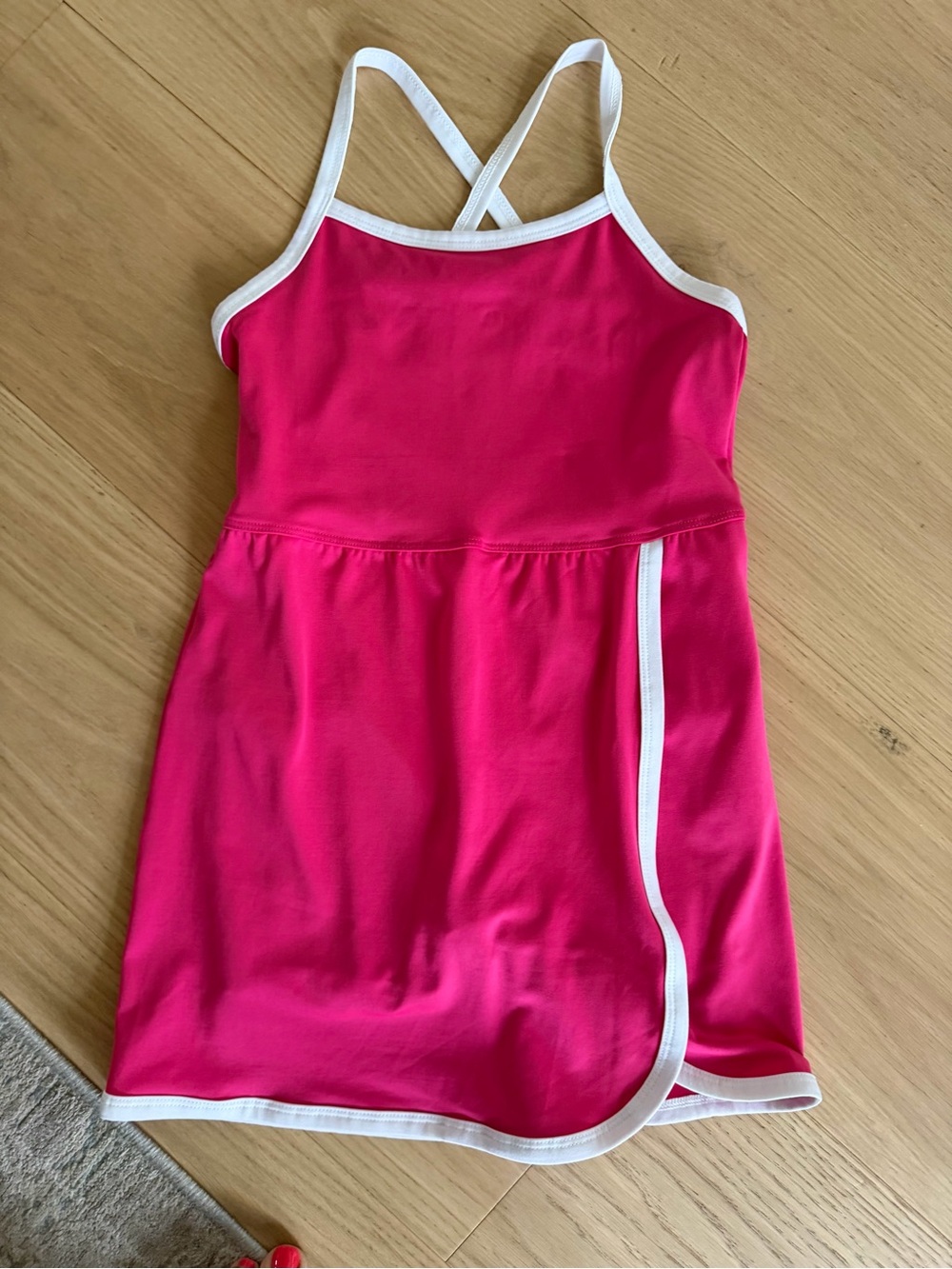 Girls' Hot Pink romper Dress with White Trim